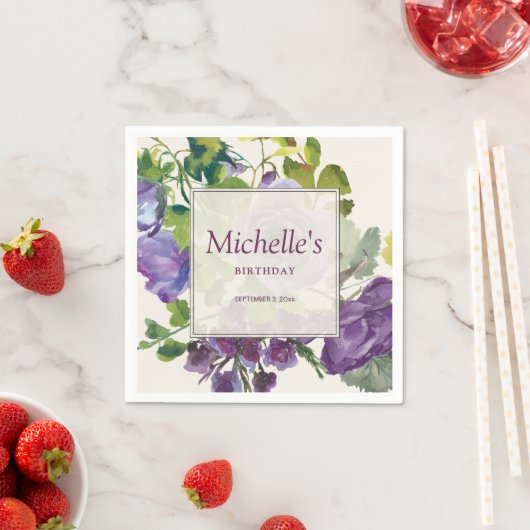 Lila Blumenrinder Geburtsdatum Serviette (Beispiel)