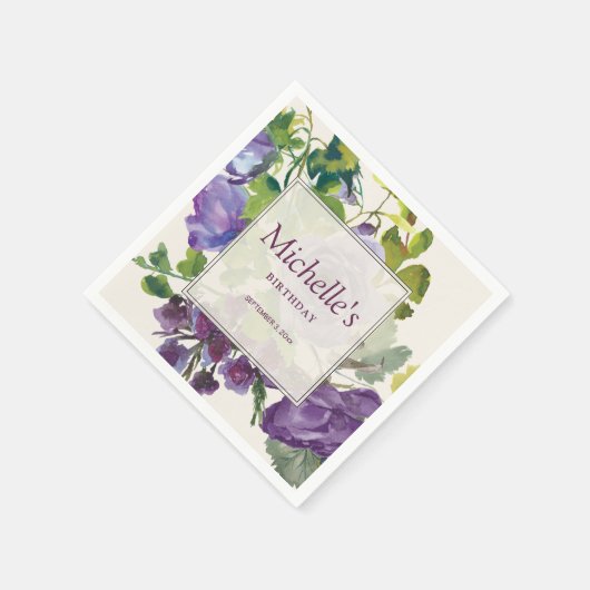 Lila Blumenrinder Geburtsdatum Serviette (Ecke)