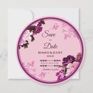 Lila Blumenring-Hochzeit Sichern Sie die Datumskar Save The Date