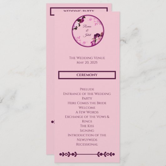 Lila Blumenring-Hochzeitsprogramm Programm (Vorne/Hinten)