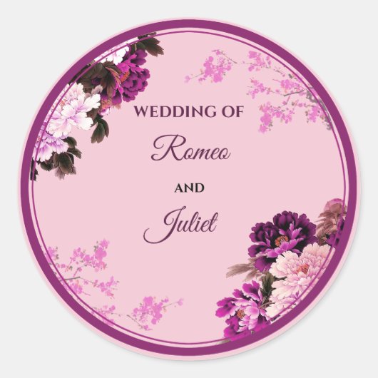 Lila Blumenring-Hochzeitsticker Runder Aufkleber (Vorderseite)