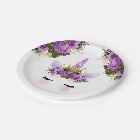 Lila Blumenrinnen Pappteller (Schrägansicht)