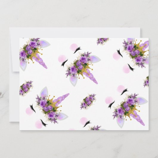 Lila Blumenrinnen Unicorn Prinzessin Vielen Dank Einladung (Rückseite)