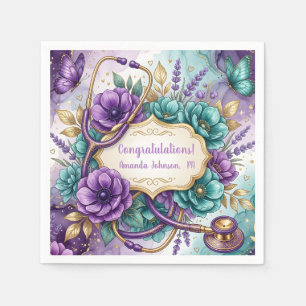 Lila Blumenrose Abschluss Serviette