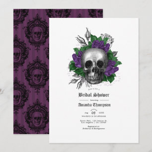 Lila Blumenschädel Gothic Brautparty Einladung