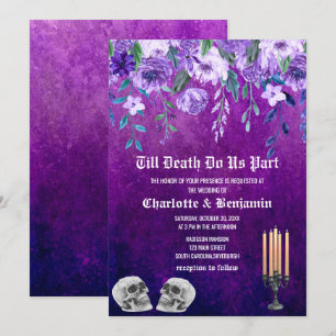 Lila Blumenschädel Halloween-Hochzeit Einladung