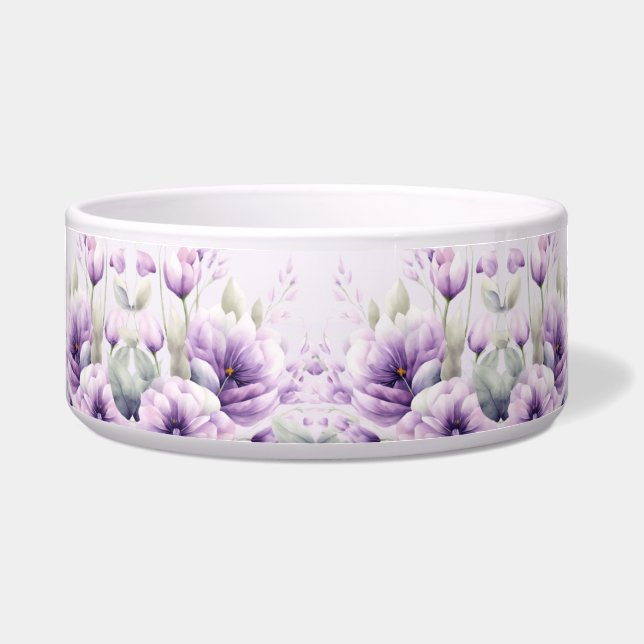 Lila Blumenschale Keramik Pet Bowl Napf (Vorderseite)