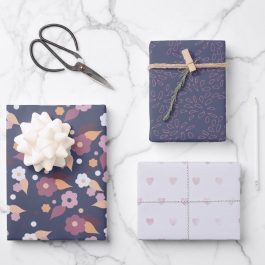 Lila Blumenschärte Mischung und Übereinstimmung Geschenkpapier Set (Vorderseite)