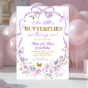 Lila Blumenschleife Coquette Schmetterling Zwillin Einladung