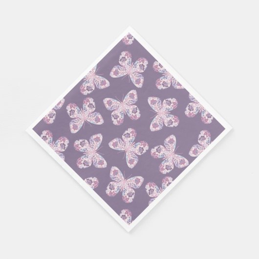 Lila Blumenschmetterling Gemustert Babydusche Serviette (Ecke)