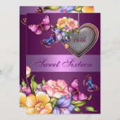 Lila Blumenschmetterling Sweet16 Geburtstag Einlad Einladung (Vorne/Hinten)