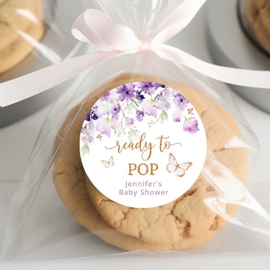 Lila Blumenschmetterlinge Bereit zum Pop Runder Aufkleber