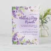 Lila Blumenschmetterlinge Goldmüttertag Einladung (Stehend Vorderseite)