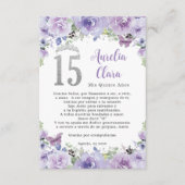 Lila Blumenschmetterlinge Quinceañera Gebetskarte Begleitkarte (Vorderseite)