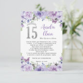 Lila Blumenschmetterlinge Quinceañera Gebetskarte Begleitkarte (Stehend Vorderseite)