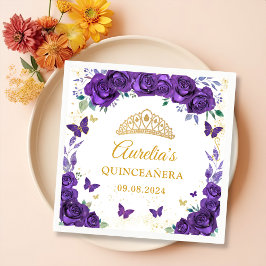 Lila Blumenschmetterlinge Quinceanera Napkins Serviette