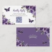 Lila Blumenschmetterlinge Quinceañera QR Code UAWG Begleitkarte (Vorne/Hinten)