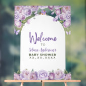 Lila Blumenschmetterlingsdusche Begrüßung Acrylschild (Neutral)