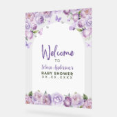 Lila Blumenschmetterlingsdusche Begrüßung Acrylschild (Winkel)