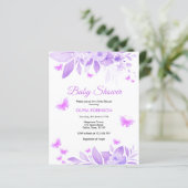 Lila Blumenschmetterlingsdusche einladen (Stehend Vorderseite)