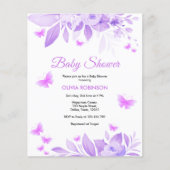 Lila Blumenschmetterlingsdusche einladen (Vorderseite)