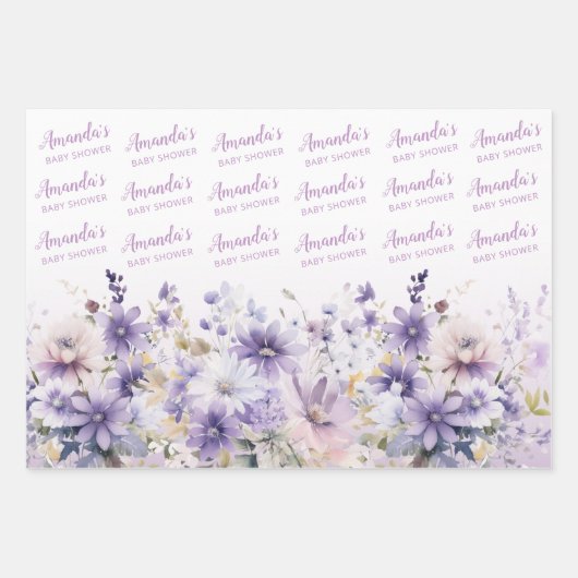 Lila Blumenschmetterlingsdusche Personalisiert Geschenkpapier Set (Vorderseite)