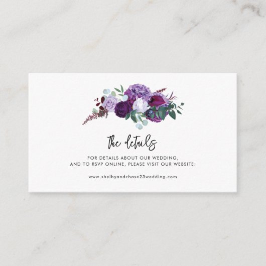 Lila Blumenschrift Begleitkarte (Vorderseite)