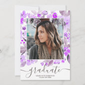 Lila Blumenschrift Foto Abschluss Einladung (Vorderseite)