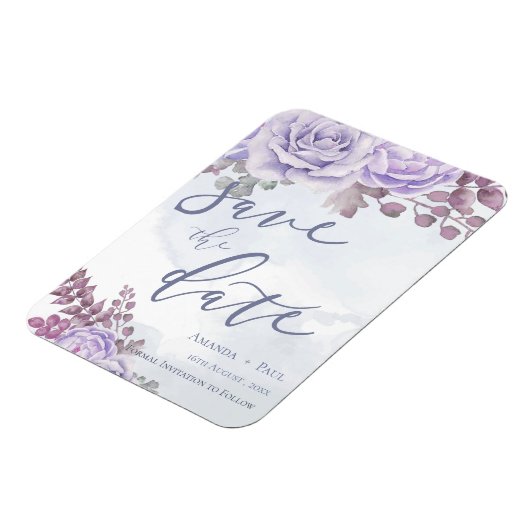 Lila Blumenschrift für Aquarellbilder Save the Dat Magnet (Linke Seite)