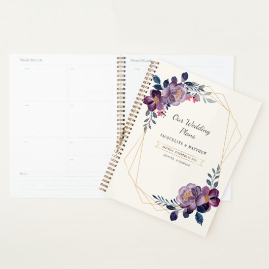 Lila Blumenschrift Geometric Wedding Planer (Anzeige)