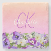 Lila Blumenschrift in Rosa Steinuntersetzer (Vorderseite)