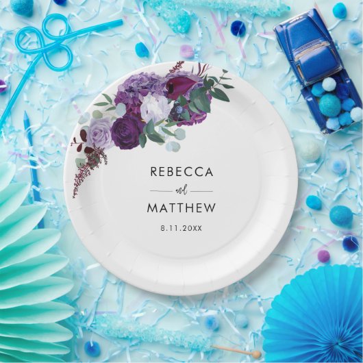 Lila Blumenschrift Pappteller (Party)