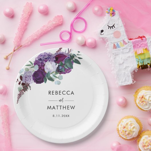 Lila Blumenschrift Pappteller (Party)