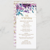 Lila Blumensekt Gold Confetti Wedding Menü Menükarte (Vorne/Hinten)