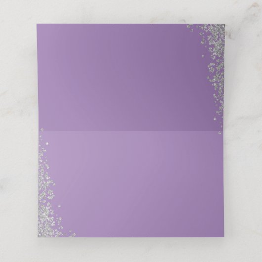 Lila Blumensilber Glitzer Erste Heilige Kommune Platzkarte (Innenseite Aufgefaltet)