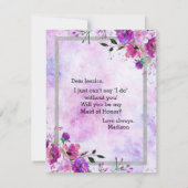 Lila Blumensilber wird meine Trauzeugin sein Einladung (Rückseite)