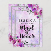 Lila Blumensilber wird meine Trauzeugin sein Einladung (Vorne/Hinten)