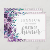 Lila Blumensilber wird meine Trauzeugin sein Einladung (Vorne/Hinten)