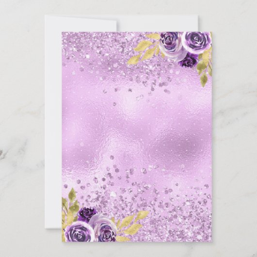Lila Blumenspärchkleid Gold Quinceanera Einladung (Rückseite)