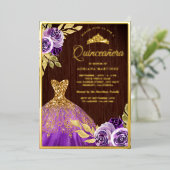 Lila BlumenSparkleider Holz Quinceanera Gold Folieneinladung (Stehend vorne)