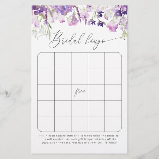 Lila Blumenspiel mit Aquarellfarbe Brautparty (Vorderseite)