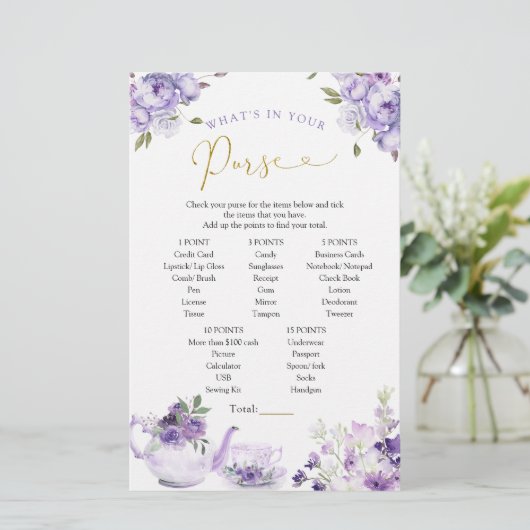 Lila Blumenstee Was ist in deinem Handschuh? (Stehend Vorderseite)