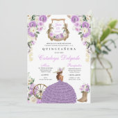 Lila Blumenstiefel Western Mariachi Quinceañera Einladung (Stehend Vorderseite)