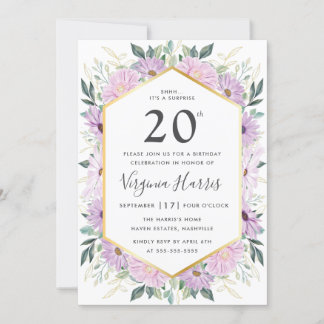Lila Blumenstrauß 20. Geburtstag Einladung