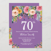 Lila Blumenstrauß 70. Geburtstag Einladung (Vorne/Hinten)