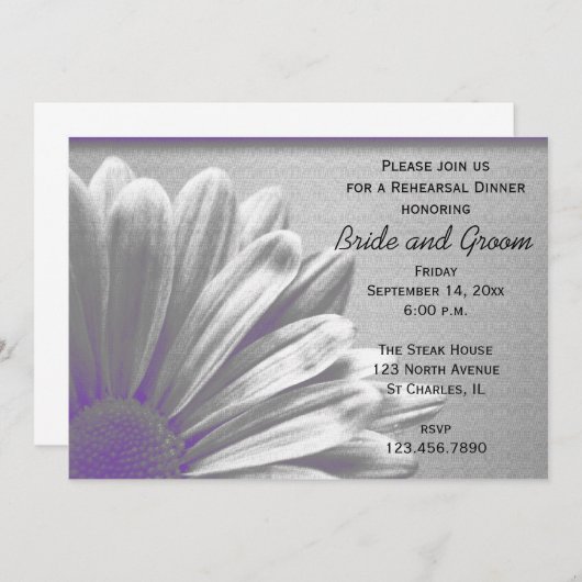 Lila Blumenstrauß Hochzeitstag Probe Abendessen Einladung (Vorne/Hinten)