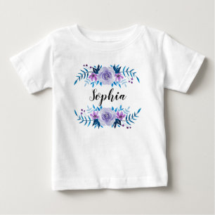 Lila Blumenstrauß mit Wasserfarbe Eigener Text Baby T-shirt