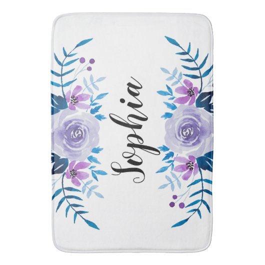 Lila Blumenstrauß mit Wasserfarbe Eigener Text Badematte (Vorderseite Vertikal)