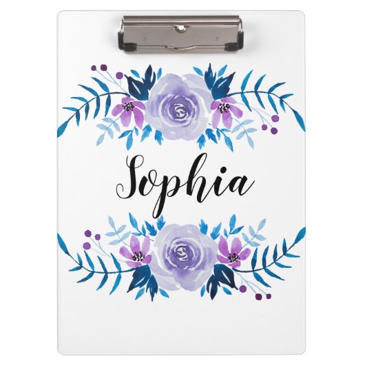 Lila Blumenstrauß mit Wasserfarbe Eigener Text Klemmbrett (Vorderseite)