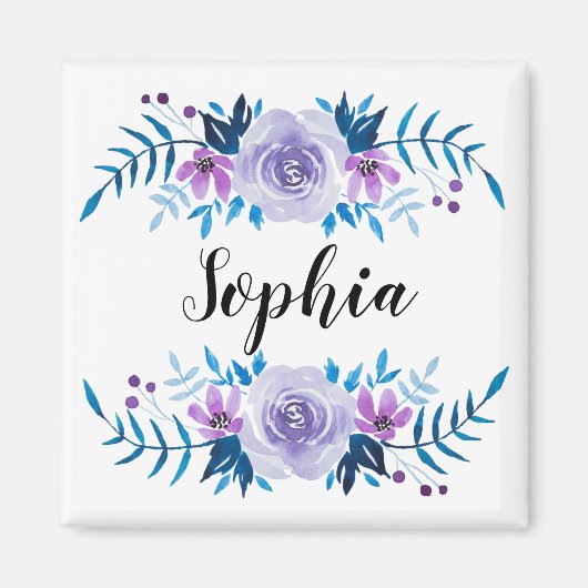 Lila Blumenstrauß mit Wasserfarbe Eigener Text Magnet (Vorne)